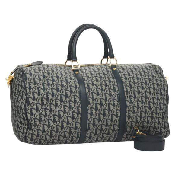 DIOR Trotter Canvas Boston Bag Navy Gold - Picture 1 of 14
